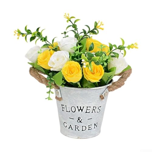 Dekorativer künstlicher Blumentopf, kompakte Kunststoff-Blumenornamente zur Verschönerung Ihres Wohnraums und besonderer Anlässe (gelb) von FUANA