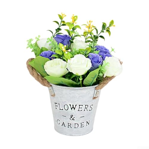 Dekorativer künstlicher Blumentopf, kompaktes Kunststoff-Blumenornament zur Verschönerung Ihres Wohnraums und besonderer Anlässe (blau) von FUANA