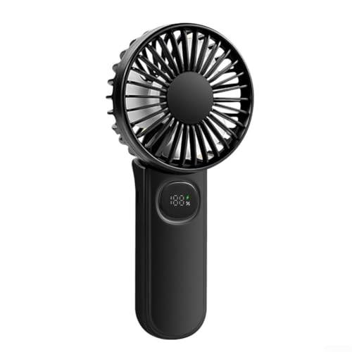 Digitaler 5-Gang-Hand-Faltventilator mit starkem Wind, Hals hängend Design für tragbare Verwendung, Aufladen und abnehmbares Frontnetz für einfache Reinigung (schwarz) von FUANA