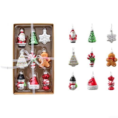 Elegantes Glas-Weihnachtsschmuck-Set mit Baum-, Schneemann-, Haus- und Engel-Designs für hängende Dekorationen und saisonale festliche Displays (A) von FUANA