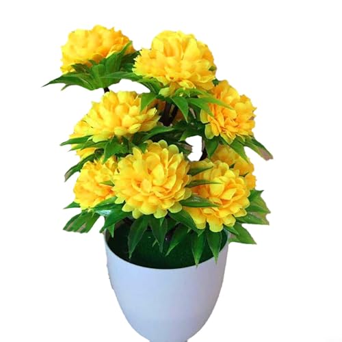 Elegantes Kunstblumenarrangement mit Topf, verbessert die Innenarchitektur (gelb) von FUANA