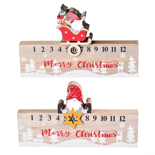 Entzückender hölzerner Weihnachtsmann-Countdown-Kalender für Feiertagsdekorationen für Zuhause und Büro (A) von FUANA
