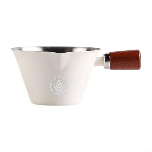 Espressotasse aus Edelstahl mit ergonomischem Holzgriff für sicheres und komfortables Ausgießen (weiß) von FUANA