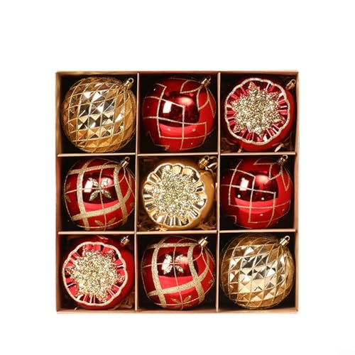 FUANA 9-teiliges Weihnachtskugel-Set, bruchsicherer Kunststoff, Weihnachtsbaumkugeln, zum Aufhängen für Weihnachten, Party-Dekoration (Rotgold) von FUANA