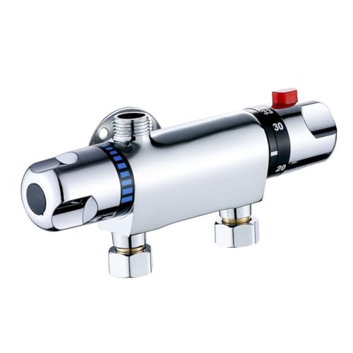 FUANA Chrom Badezimmer Thermostat-Duscharmatur mit freiliegender Stange Wasserhahn oben G1/2 Auslass für Warm- und Kaltwassersysteme, Legierung von FUANA