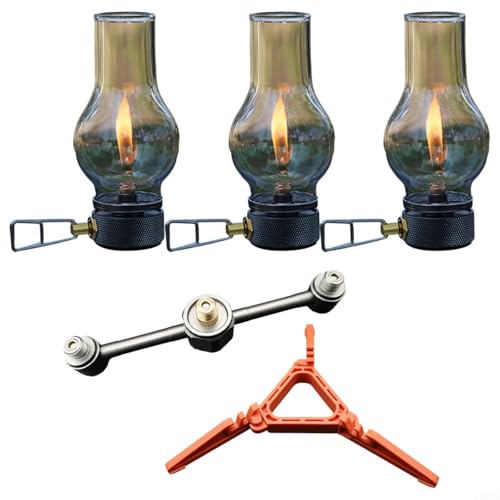 FUANA Illuminate Outdoor Kupferglas Gaslaterne Tragbare Zeltleuchte für Camping Wandern Einstellbare Umgebungslampe mit Aufbewahrungsbox (3 x Gaslampen-Set) von FUANA