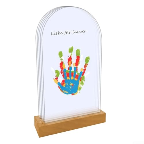 Familien-Handabdruck-Bastelset mit ungiftiger Farbe, sicher für Babys, Acrylplatten, stabiler Holzständer und Anleitung für die Erstellung eines bedeutungsvollen Familienerinnerens von FUANA