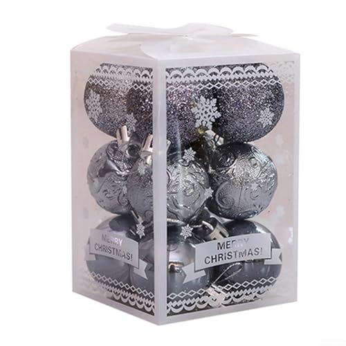 Festliches Weihnachtskugel-Set, 12 glitzernde Ornamente für Bäume, Hochzeiten, Partys (Grau) von FUANA