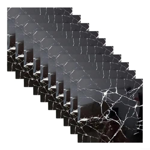 Fliesenrückwand Wandpaneel-Set, 10 Stück, für Küche, Badezimmer, wasserdicht, selbstklebende Wandaufkleber mit Marmormuster (schwarz) von FUANA