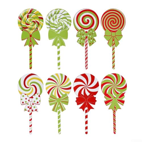 Holiday Wooden Candy Lollipop Ornaments Set of 8 Pieces for Tree Decoration, Craft Projects and Festive Event Enhancements (B) von FUANA