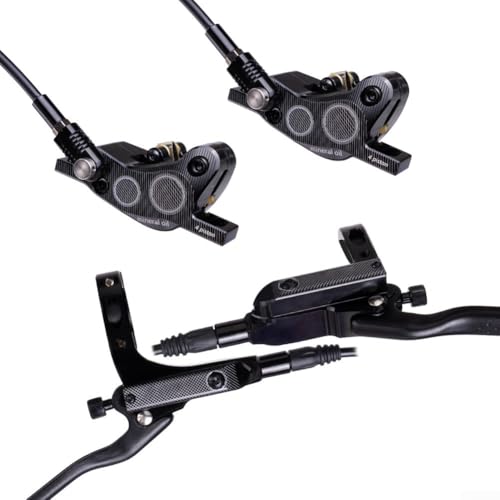 Hydraulische Mountainbike-Bremsen mit vier Kolben-Bremssätteln und Öldrucktechnologie, entworfen für Vorder- und Hinterräder mit 51 mm IS und 74 mm Post Mount Kompatibilität (schwarz) von FUANA