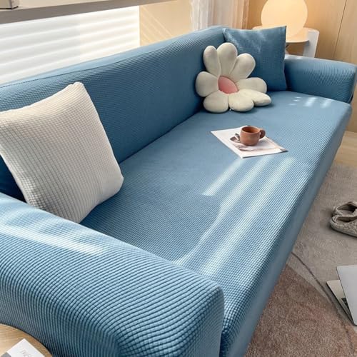 Jacquard Sofabezug Wasserdicht mit elastischem Material Geeignet für Sofas 145 185cm Stabiles Anti-Rutsch-Design (West See Blau) von FUANA