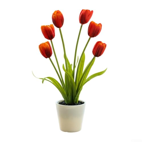 Künstliche Tulpen im Topf für Zuhause und Hochzeitsdekoration, atemberaubende Seidenblumen für mühelosen Stil (rot) von FUANA