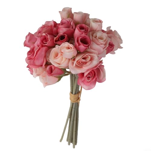 Künstlicher Rosenstrauß für Hochzeiten und Heimdekoration, mehrköpfiges Design für alle Anlässe (Dunkelrosa) von FUANA