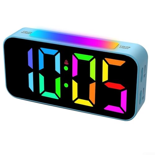 LED-Wecker mit RGB-Farbwechselnummern, Dual-Alarm-Funktion, 2 Schlummermodi, einstellbare Helligkeit und Lautstärkeregler (blau) von FUANA