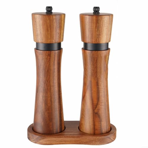 Nachfüllbare Pfeffermühle und Salzmühle aus Holz mit Ständer zum Kochen und Unterhalten (2 mit Boden) von FUANA