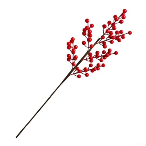 Realistischer künstlicher roter Beerenstrauß, perfekt für Neujahrsfeiern und Heimdekoration (6 Zinken 60 cm) von FUANA