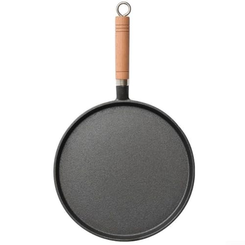 Robuste Gusseisen-Pfannkuchenpfanne mit komfortablem Holzgriff, zum Kochen zu Hause und einfaches Wenden (23) von FUANA