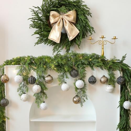 Rustikale Weihnachtskugel-Ornament für Baumschmuck, Vintage-Stil und bruchsicherer Kunststoff, leicht, für Girlande, Kranz und Tischgebrauch (Schwarz und Schwarz) von FUANA