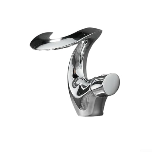 Schlanker Messinghahn für Waschbecken, einstellbare Temperatur und kein Spritzen Design (Silber) von FUANA