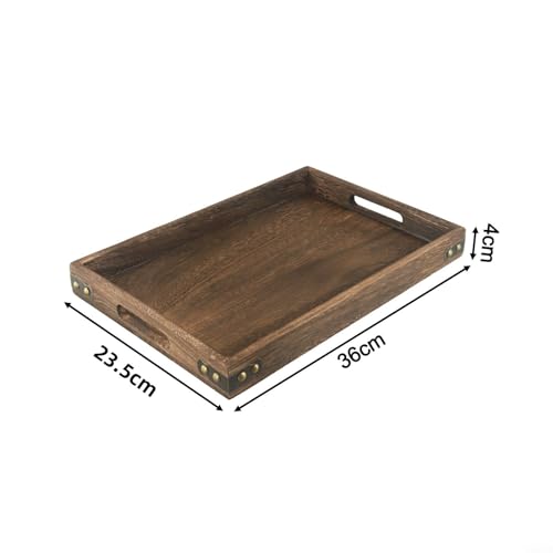 Serviertablett mit Massivholzkonstruktion mit Eisen-Eckstütze und hohlen Griffen für einfachere Handhabung (M 36 x 23,5 x 4 cm) von FUANA