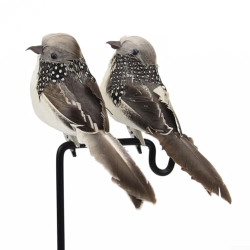 Set mit 2 Schaumstoff-Feder-Vogel-Clips mit 3D-Augen und Eisenclip für Hochzeitsdekoration, Garten, Pflanzendekoration und Heim-Display-Zubehör (grau) von FUANA