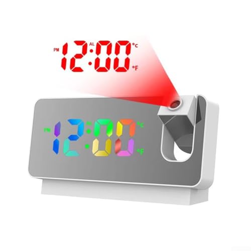 Smart Mirror Projektionswecker mit benutzerfreundlichem Design und mehreren Alarmfunktionen (Schwarz - Farblicht) von FUANA