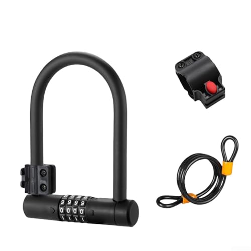 U-Schloss mit vierstelliger Kombination, Schlosskern aus Zinklegierung, Silikonumwickelter Stahlkörper für Fahrrad- und Roller-Sicherheit, wetterfest für den Schutz im Freien (schwarz) von FUANA