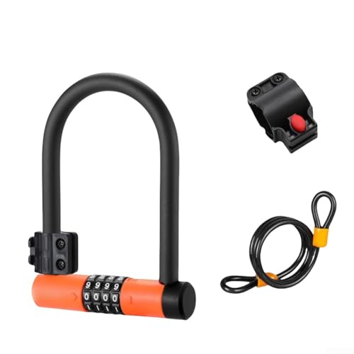 U-Schloss mit vierstelliger Kombination, Schlosskern aus Zinklegierung, Silikonumwickelter Stahlkörper für Fahrrad- und Roller-Sicherheit, wetterfest für den Schutz im Freien (schwarz orange) von FUANA