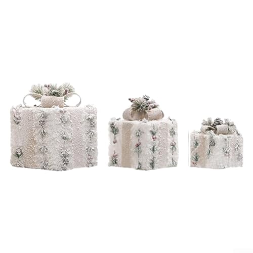 Weihnachtsbeleuchtung Dekoration Set mit 3 Boxen mit Plüschstoff und silberner Drahtumwicklung, Timer aktiviert für Innen- und Außenurlaubsstimmung (leuchtend) von FUANA