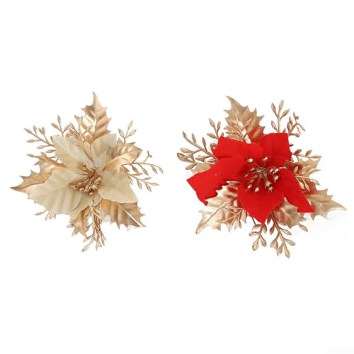 Weihnachtsdekorationen Geißblatt Kreuzgrenze Ornamente für Baum und Kranz Urlaub Floral Künstliche Blumen Dekoratives Set (Gold) von FUANA