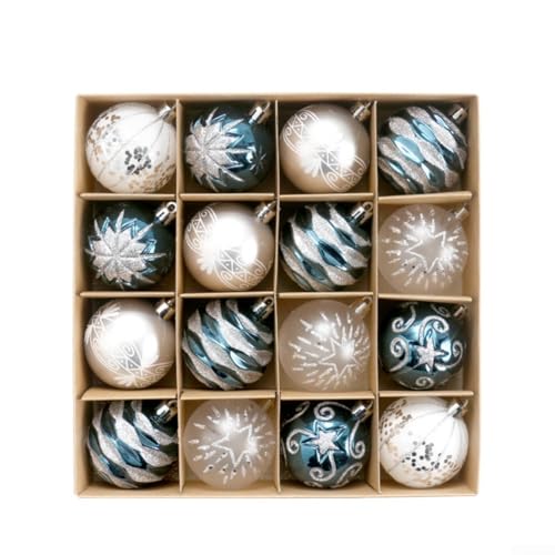Weihnachtskugel-Ornamente, 16-teiliges Set mit Aufhängeschlaufen für Baum und saisonale Dekoration (D) von FUANA