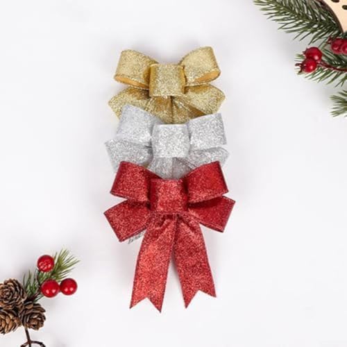 10 Stück Stoffschleifen für Weihnachtsbaum und Kranz, entworfen, um verschiedenen Feiern eine fröhliche Note zu verleihen (Silber) von FUBESK
