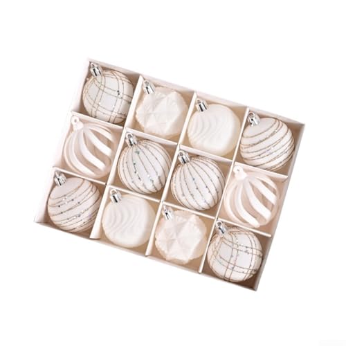 12 Stück Samt Hohle Weihnachtskugel Ornamente für Baum und Indoor Outdoor Urlaub Dekoration aus Kunststoff (weiß) von FUBESK