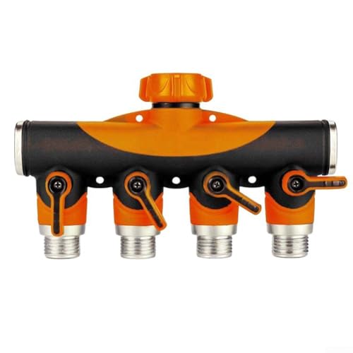 34 4-Wege-Gartenschlauch-Verteiler mit Messing- und Kunststoff-Konstruktion, Absperrventile an jedem Auslass für unabhängigen Wasserfluss, passend für Standard für Außenarmaturen (orange) von FUBESK