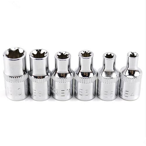 6 Stück 1/4 Zoll Ratsche Stecknuss Set Drehmomentschlüssel Torx Stern Bit E Stecknuss Set E4 E5 E6 E7 E8 E10 Handwerkzeuge 6 Stück 1/4 Zoll Ratsche Stecknuss Set Drehmomentschlüssel Torx Stern Bit E Stecknuss Set E4 E5 E6 E7 E8 E10 Handwerkzeuge von FUBESK