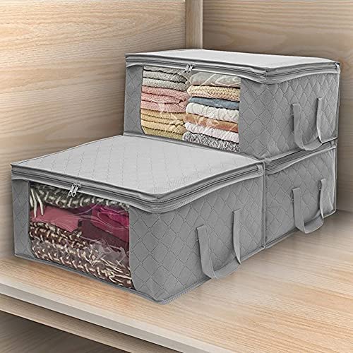 Aufbewahrungskorb Kleidung Organizer Taschen, Faltbare Kleidung Steppdecke Decke Bambus Aufbewahrungstasche Holzkohle Organizer Reißverschluss Box für Bettdecken Decken Bettwäsche Camping Reisen von FUBESK