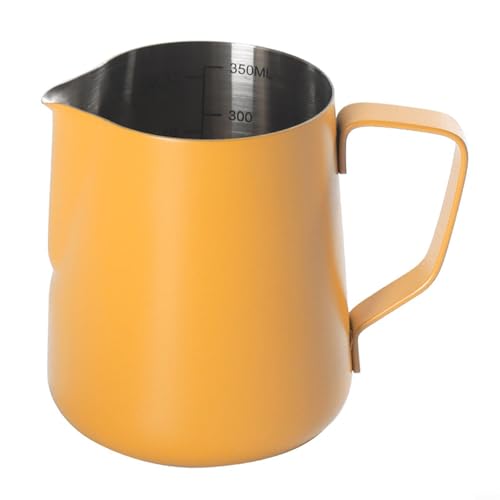 Aufschäumkrug aus Edelstahl, 350 ml, mit Krokodil-Ausguss zum Basteln schöner Kaffee-Schaum-Designs (gelb) von FUBESK