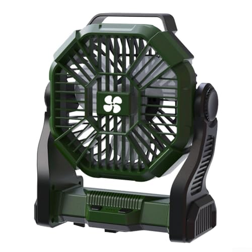 Batteriebetriebener Campingventilator mit 10000 mAh, 4 Geschwindigkeiten einstellbar und LED-Licht für alle Szenarien (grün) von FUBESK