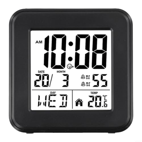 Benutzerfreundlicher Wecker mit Temperaturüberwachung und ewigem Kalender für die Altenpflege (schwarz) von FUBESK