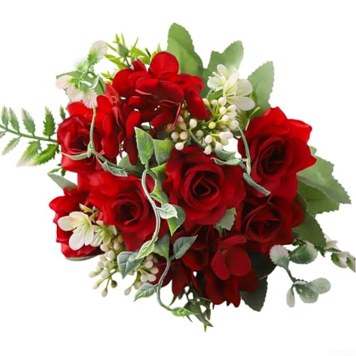 Blumensträuße aus künstlicher Seide, 3 Stück, für Hochzeit und Heimdekoration, künstliche Blumen für Wohnzimmer und Party (rot) von FUBESK