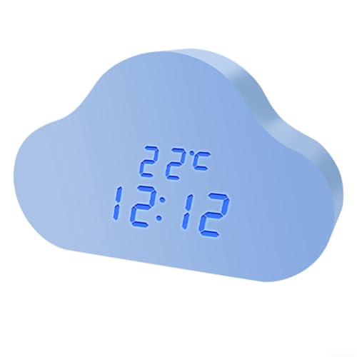 Cloud-Wecker mit leuchtendem LED-Display, sprachaktivierter Schlummerfunktion und Temperaturanzeige für Zuhause oder Büro (blau und blau) von FUBESK