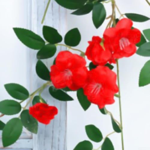 Dekorative Blumenranke 1 8 m lang mit 58 lebensechten künstlichen Blumen in Rot, Weiß und Lila, geeignet für Heimdekoration, Partys und Büroräume (rot) von FUBESK