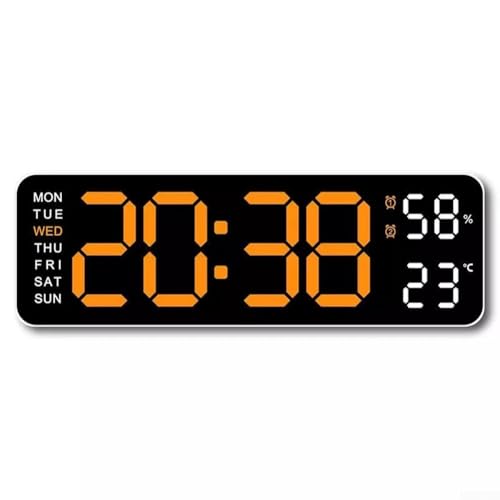 Digitaler Wecker mit großem Display, einfach zu bedienende Funktionen, eingebautem Kalender und Temperaturmonitor (orangefarbenes Licht) von FUBESK