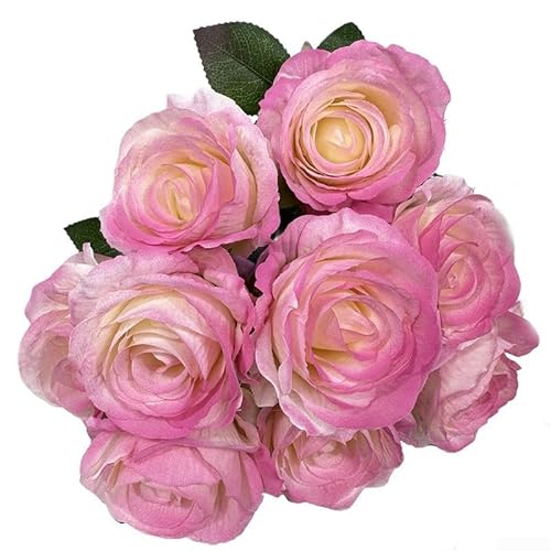 Eleganter Kunstblumenstrauß mit 9 Köpfen für Hochzeiten und Heimdekoration, schafft eine schöne Atmosphäre (rosarot) von FUBESK
