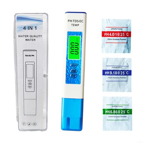 FUBESK 4-in-1 Digitaler pH-Wert / EC-Messgerät, wassergenauer Teststift, LCD-Display mit Hintergrundbeleuchtung, pH-Messgerät für Haushaltstrinken, Pools, Aquarien (blau) von FUBESK