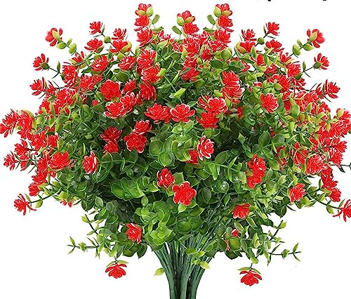 FUBESK 5 Bündel Künstliche Blumen für den Außenbereich Kunststoff Blumenstrauß Künstliche UV Beständig Künstliche Blumen Wetterfest Outdoor Künstliche Balkonpflanzen - Rot von FUBESK