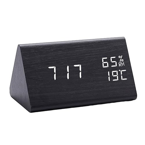 FUBESK Digitaler Wecker, hölzerner Wecker, hölzerner digitaler Wecker Temperatur und Luftfeuchtigkeit Uhr LED Holzuhr dreieckige elektronische Uhr LED Holzuhr von FUBESK