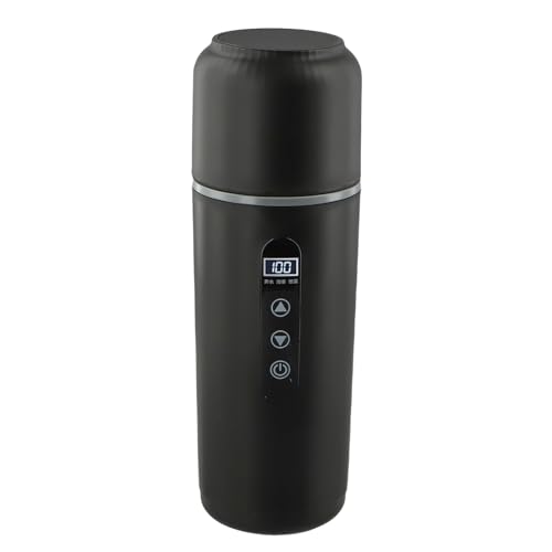 FUBESK Elektrischer Wasserkocher mit Touch-Steuerung, 500 ml, isolierter Reisebecher mit LCD-Display für Fahrzeug, Kaffee, Tee (schwarz) von FUBESK
