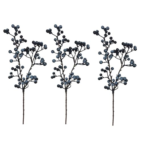 FUBESK Künstlicher Blumenstrauß, künstliche Pflanze, 3 Stück/Set, 36 cm Gesamtlänge, Beeren, blau, für Zuhause, Hochzeit, Geschäft, Party-Dekoration von FUBESK